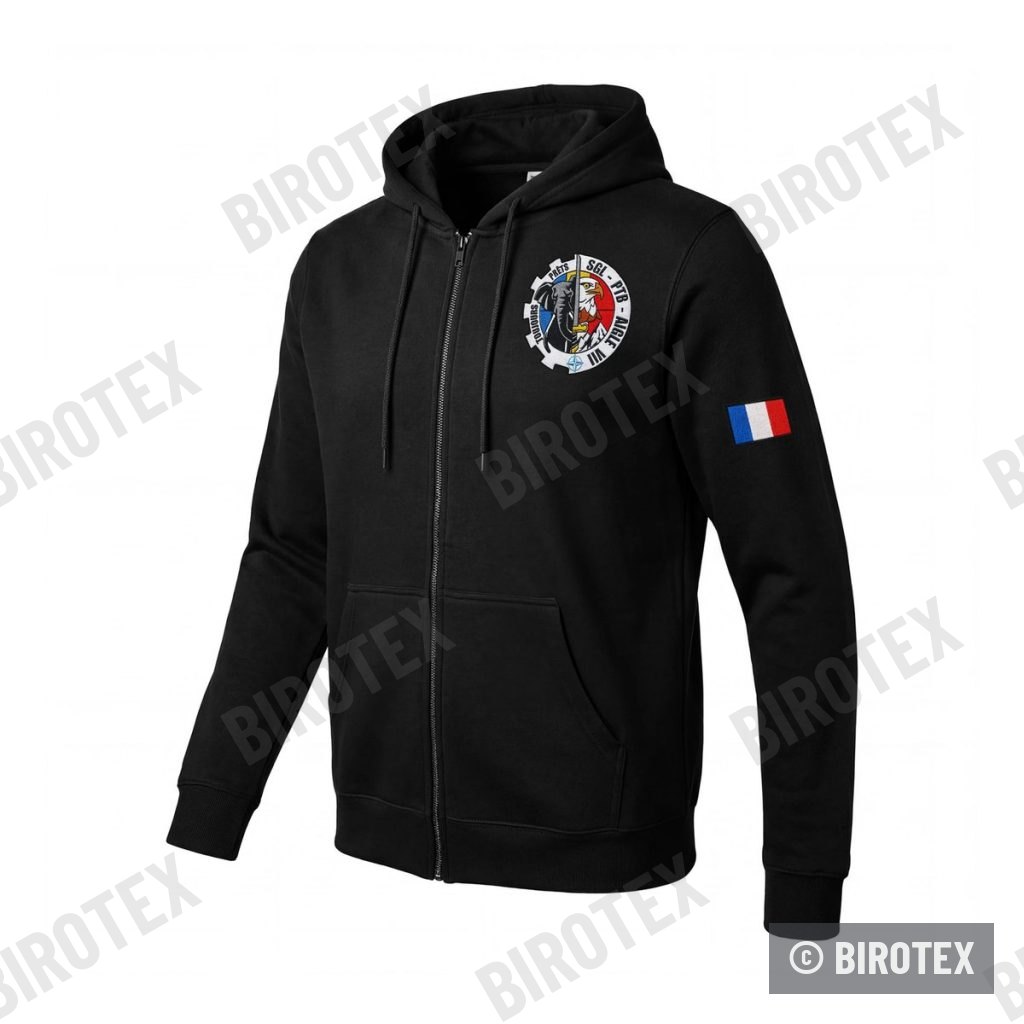 Schwarzer Zip-Hoodie, SGL-PTB-Abzeichen und Flagge am Ärmel