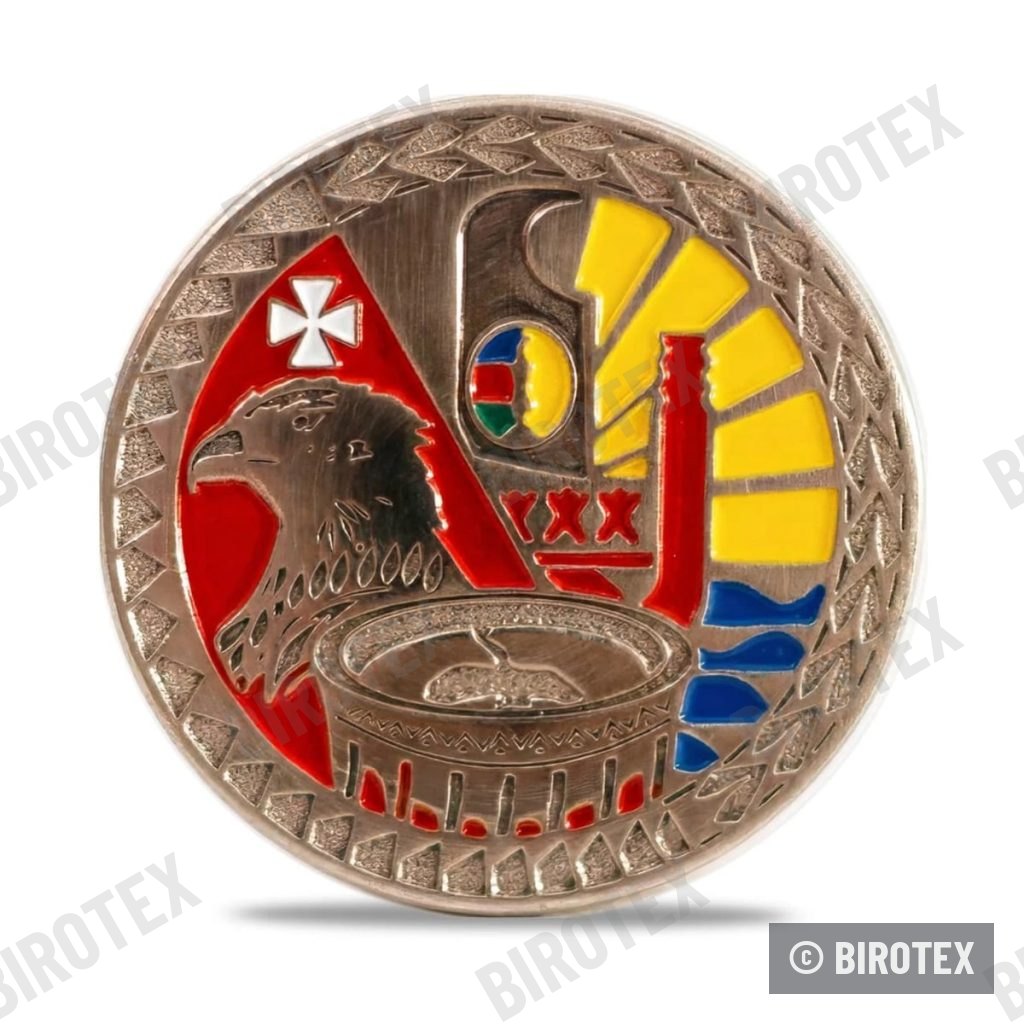 Enamelled coin, eagle and arena