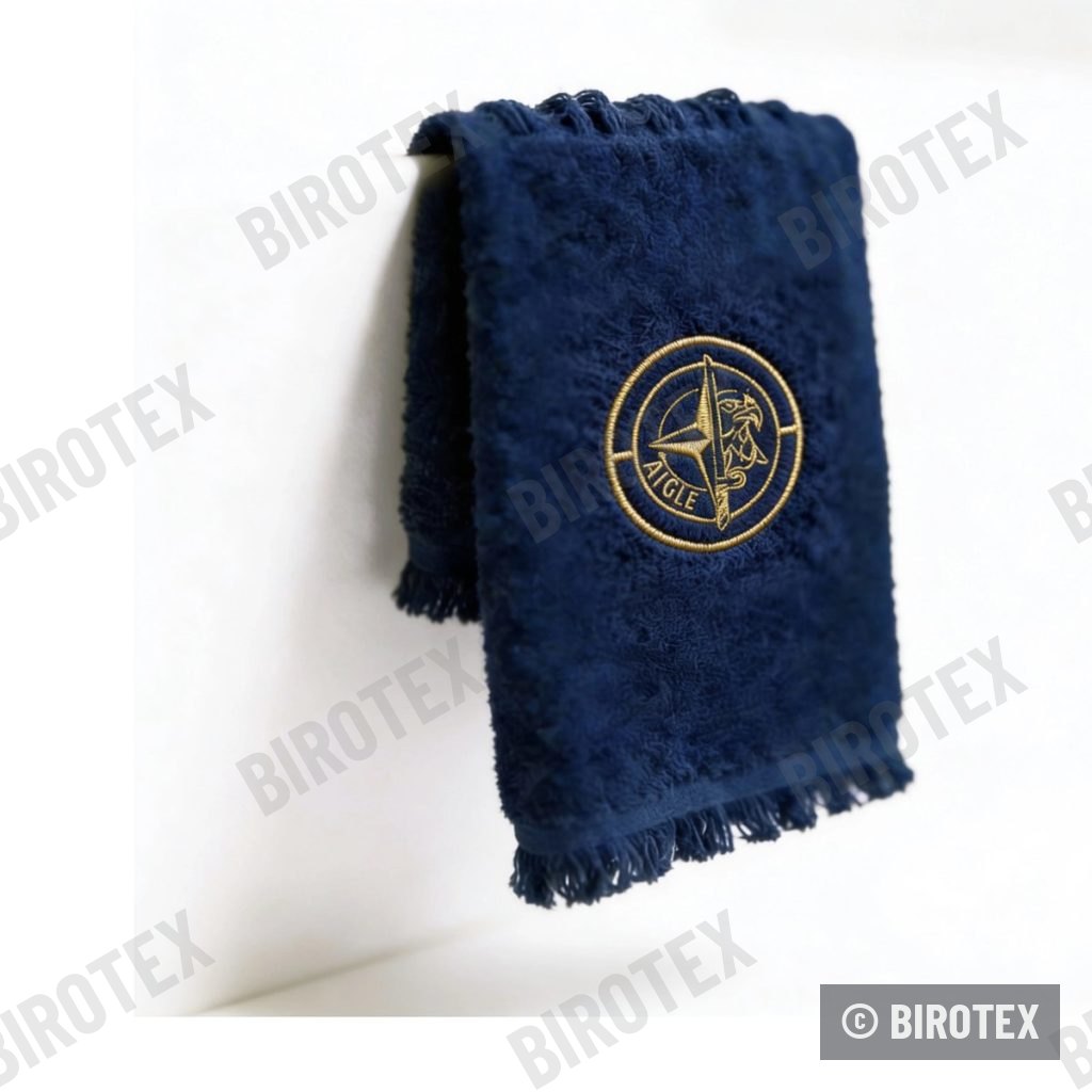 Toalla azul marino bordada, emblema Aigle